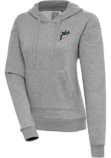 Antigua Miami Dolphins Womens Grey Classic Logo Victory Hooded Sweatshirt