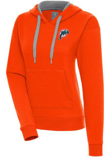 Antigua Miami Dolphins Womens Orange Classic Logo Victory Hooded Sweatshirt