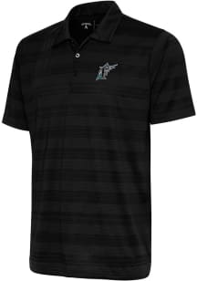 Antigua Miami Marlins Mens Black Cooperstown Compass Short Sleeve Polo
