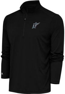 Antigua Miami Marlins Mens Black Cooperstown Tribute Long Sleeve 1/4 Zip Pullover
