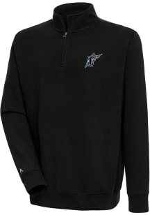 Antigua Miami Marlins Mens Black Cooperstown Victory Long Sleeve 1/4 Zip Pullover