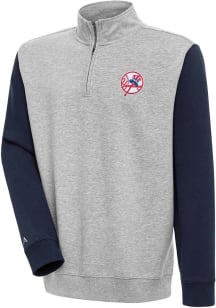 Antigua New York Yankees Mens Grey Cooperstown Victory Colorblock Long Sleeve 1/4 Zip Pullover