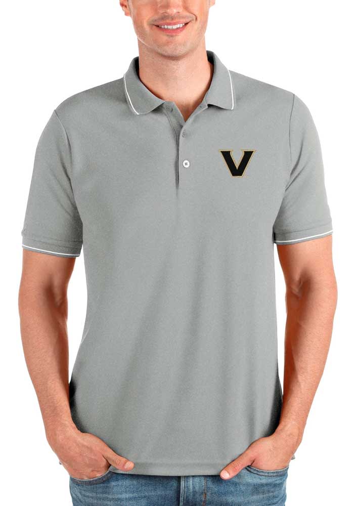 Antigua Vanderbilt Commodores Mens Grey Affluent Short Sleeve Polo