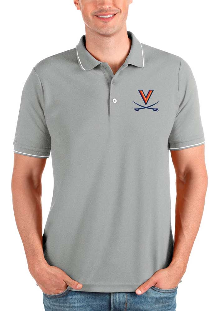 Antigua Virginia Cavaliers Mens Grey Affluent Short Sleeve Polo