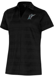 Antigua Miami Marlins Womens Black Cooperstown Compass Short Sleeve Polo Shirt