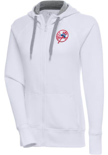 Antigua New York Yankees Womens White Cooperstown Victory Long Sleeve Full Zip Jacket