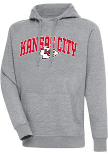 Antigua Kansas City Chiefs Mens Grey Chenille Logo Victory Long Sleeve Hoodie