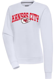 Antigua Kansas City Chiefs Womens White Chenille Logo Victory Crew Sweatshirt