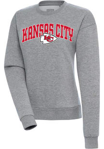 Antigua Kansas City Chiefs Womens Grey Chenille Logo Victory Crew Sweatshirt