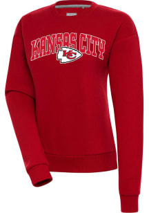 Antigua Kansas City Chiefs Womens Red Chenille Logo Victory Crew Sweatshirt