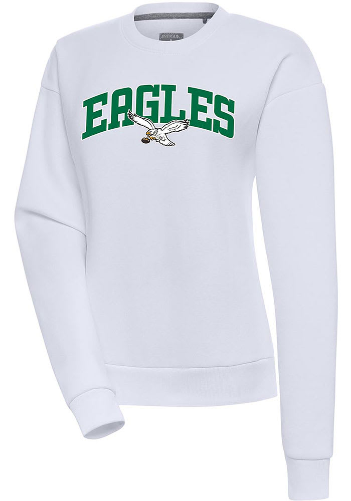 Antigua Philadelphia Eagles Women's White Chenille Logo Victory Crew Sweatshirt, White, 65% Cotton / 35% POLYESTER, Size L, Rally House