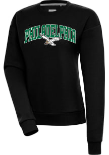 Antigua Philadelphia Eagles Womens Black Chenille Logo Victory Crew Sweatshirt