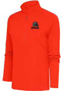 Antigua Cleveland Browns Womens Orange Tonal Logo Tribute 1/4 Zip Pullover