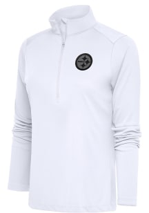 Antigua Pitt Steelers Womens White Tonal Logo Tribute 1/4 Zip Pullover