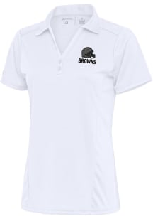 Antigua Cleveland Browns Womens White Tonal Logo Tribute Short Sleeve Polo Shirt