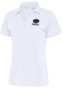 Antigua Green Bay Packers Womens White Tonal Logo Tribute Short Sleeve Polo Shirt
