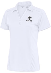 Antigua New Orleans Saints Womens White Tonal Logo Tribute Short Sleeve Polo Shirt