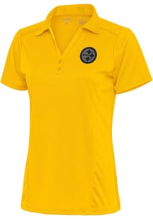 Antigua Pittsburgh Steelers Womens Gold Tonal Logo Tribute Short Sleeve Polo Shirt