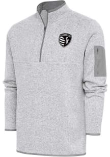 Antigua Sporting Kansas City Mens Grey Metallic Logo Fortune Long Sleeve 1/4 Zip Pullover
