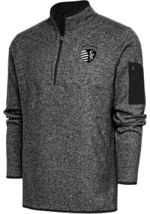 Antigua Sporting Kansas City Mens Black Metallic Logo Fortune Long Sleeve 1/4 Zip Pullover