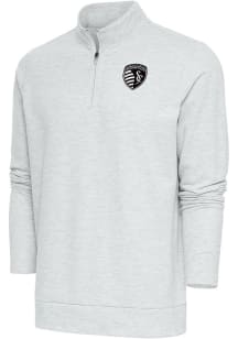 Antigua Sporting Kansas City Mens Grey Metallic Gambit Long Sleeve 1/4 Zip Pullover