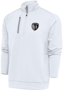 Antigua Sporting Kansas City Mens White Metallic Logo Generation Long Sleeve 1/4 Zip Pullover
