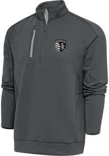 Antigua Sporting Kansas City Mens Grey Metallic Logo Generation Long Sleeve 1/4 Zip Pullover