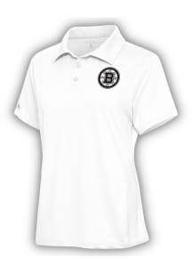 Antigua Boston Bruins Womens White Metallic Logo Motivated Short Sleeve Polo Shirt