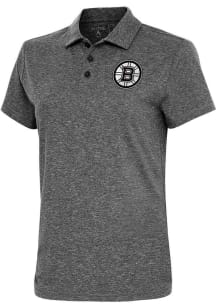 Antigua Boston Bruins Womens Black Metallic Logo Motivated Short Sleeve Polo Shirt