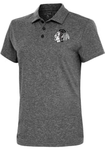 Antigua Chicago Blackhawks Womens Black Metallic Logo Motivated Short Sleeve Polo Shirt