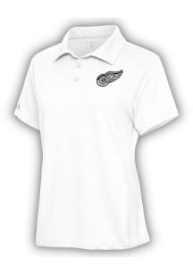 Antigua Detroit Red Wings Womens White Metallic Logo Motivated Short Sleeve Polo Shirt