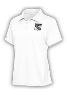Antigua New York Rangers Womens White Metallic Logo Motivated Short Sleeve Polo Shirt