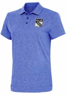 Antigua New York Rangers Womens Blue Metallic Logo Motivated Short Sleeve Polo Shirt