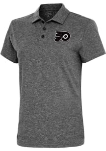 Antigua Philadelphia Flyers Womens Black Metallic Logo Motivated Short Sleeve Polo Shirt