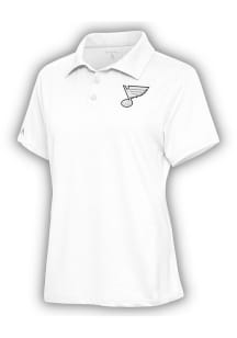 Antigua St Louis Blues Womens White Metallic Logo Motivated Short Sleeve Polo Shirt