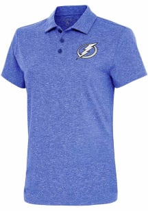 Antigua Tampa Bay Lightning Womens Blue Metallic Logo Motivated Short Sleeve Polo Shirt