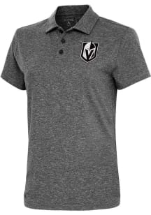 Antigua Vegas Golden Knights Womens Black Metallic Logo Motivated Short Sleeve Polo Shirt
