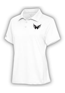 Antigua Washington Capitals Womens White Metallic Logo Motivated Short Sleeve Polo Shirt