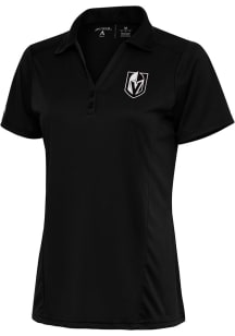 Antigua Vegas Golden Knights Womens Black Metallic Logo Tribute Short Sleeve Polo Shirt