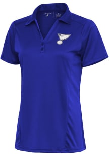 Antigua St Louis Blues Womens Blue Metallic Logo Tribute Short Sleeve Polo Shirt