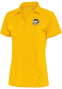 Antigua Pittsburgh Penguins Womens Gold Metallic Logo Tribute Short Sleeve Polo Shirt