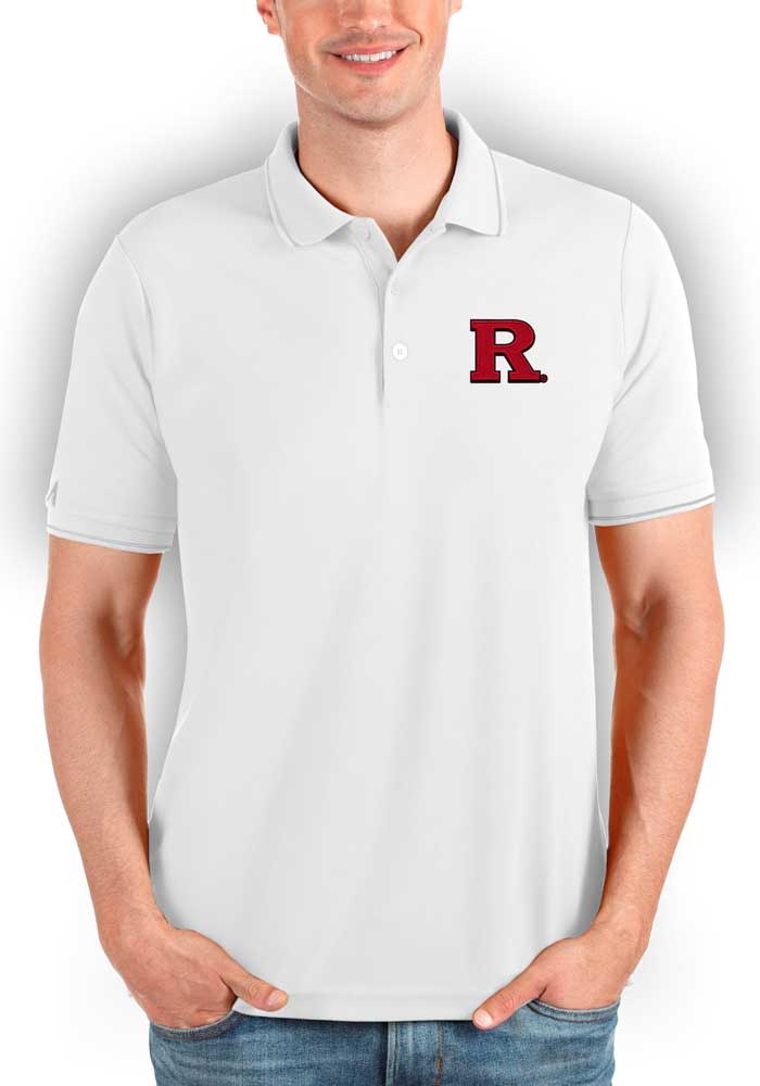 Antigua Rutgers Scarlet Knights Mens White Affluent Short Sleeve Polo
