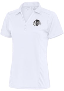 Antigua Chicago Blackhawks Womens White Metallic Logo Tribute Short Sleeve Polo Shirt