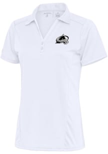 Antigua Colorado Avalanche Womens White Metallic Logo Tribute Short Sleeve Polo Shirt