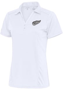 Antigua Detroit Red Wings Womens White Metallic Logo Tribute Short Sleeve Polo Shirt