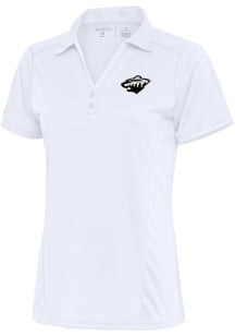 Antigua Minnesota Wild Womens White Metallic Logo Tribute Short Sleeve Polo Shirt