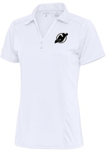 Antigua New Jersey Devils Womens White Metallic Logo Tribute Short Sleeve Polo Shirt