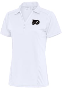 Antigua Philadelphia Flyers Womens White Metallic Logo Tribute Short Sleeve Polo Shirt