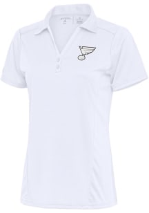 Antigua St Louis Blues Womens White Metallic Logo Tribute Short Sleeve Polo Shirt
