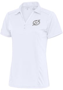 Antigua Tampa Bay Lightning Womens White Metallic Logo Tribute Short Sleeve Polo Shirt